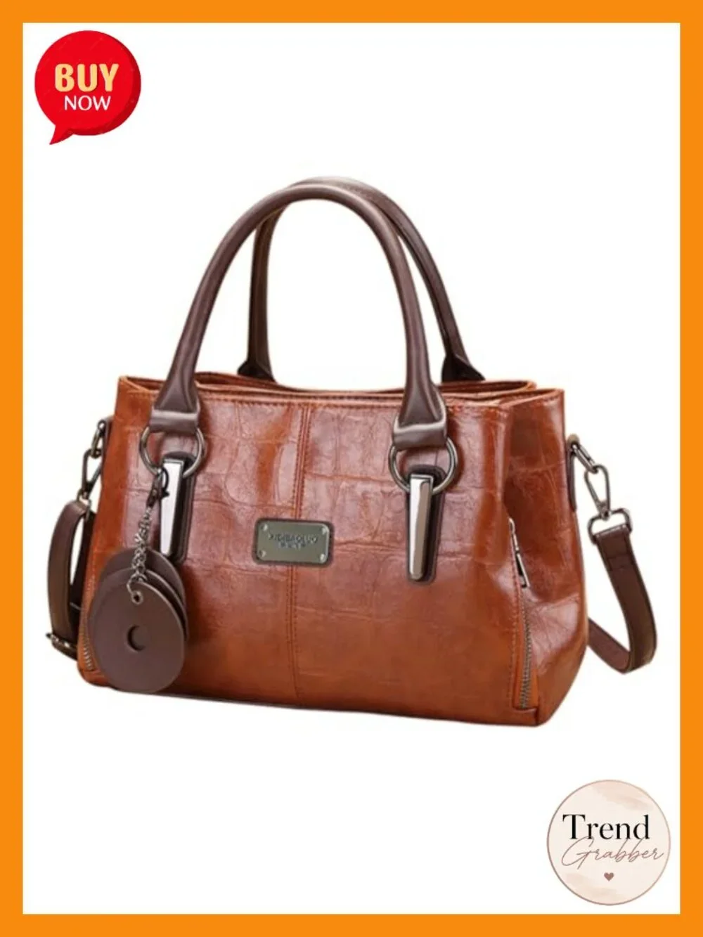 Vegan Leather Satchel Handbag with Multiple Pockets and Compartments